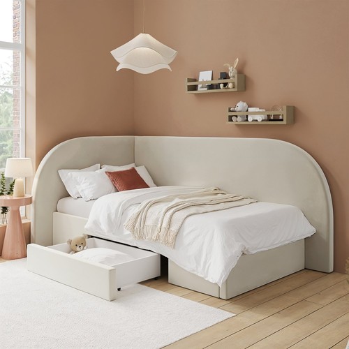 Cream single velvet bed - velvet,