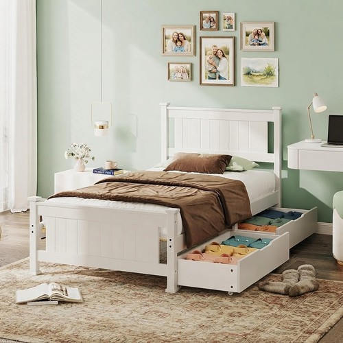 Modern white wooden bed - wooden,