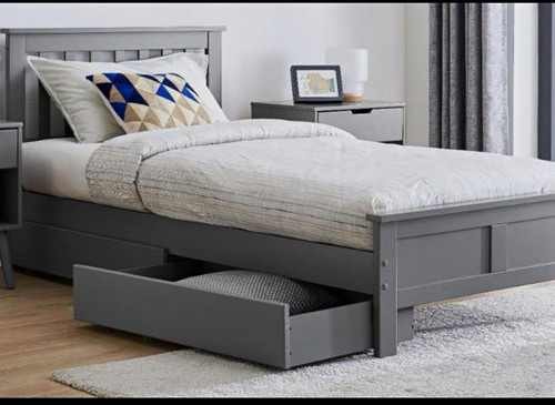 Grey wooden single bed - single, frame